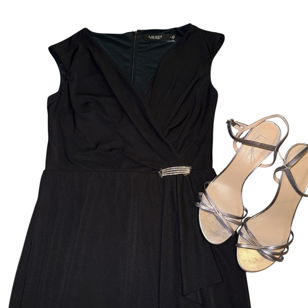 Ralph Lauren Black Midi Dress with Embellished Waist